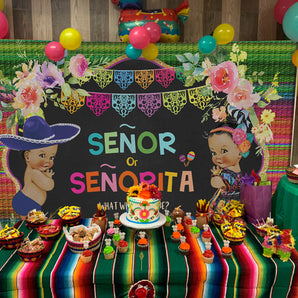 Mocsicka Mexican Senor or Senorita Gender Reveal Party Decoration Background-Mocsicka Party
