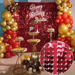 Mocsicka Square Red Shimmer Wall Panels Easy Setup-Mocsicka Party