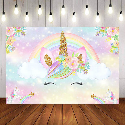 Mocsicka Unicorn Rainbow and Flower Baby Shower Backdrop-Mocsicka Party