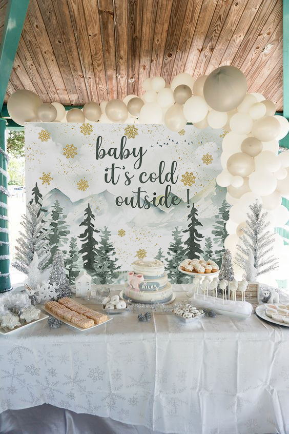Mocsicka Baby It's Cold Outside Winter Snowflakes Baby Shower Backdrop