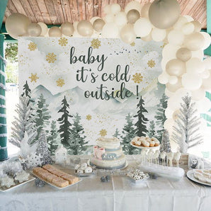 Mocsicka Baby It's Cold Outside Winter Snowflakes Baby Shower Backdrop
