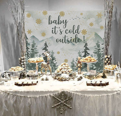 Mocsicka Baby It's Cold Outside Winter Snowflakes Baby Shower Backdrop-Mocsicka Party