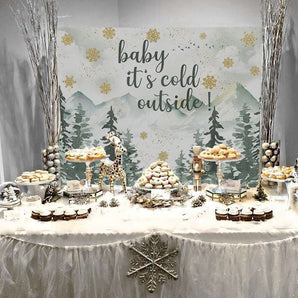 Mocsicka Baby It's Cold Outside Winter Snowflakes Baby Shower Backdrop-Mocsicka Party