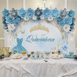 Mocsicka Quinceanera Backdrop Sweet 15 Golden Crown Banners-Mocsicka Party