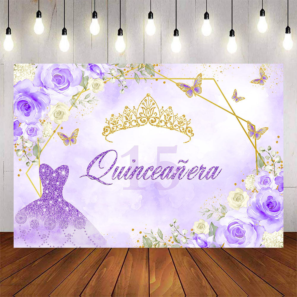 Mocsicka Quinceanera Purple Dress Happy Birthday Backdrop-Mocsicka Party
