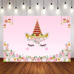 Mocsicka Merry Christmas Pink Unicorn Background-Mocsicka Party