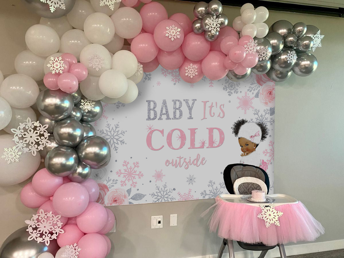 Mocsicka Baby It's Cold Outside Pink Girl Baby Shower Backdrop-Mocsicka Party