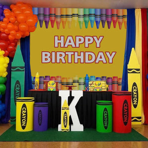 Mocsicka Multicolored Crayons Happy Birthday Backdrop Custom Newborn Background-Mocsicka Party