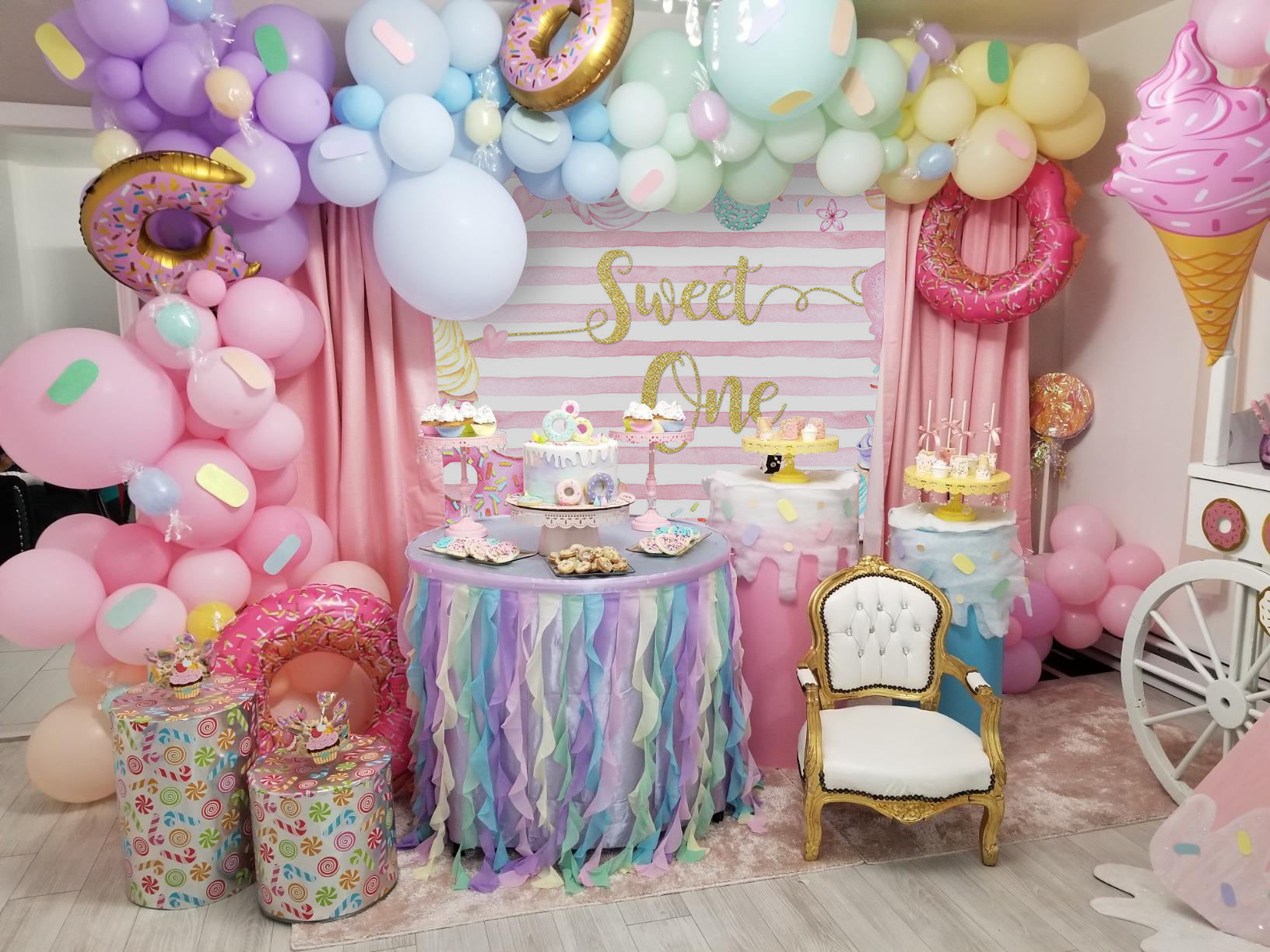 Mocsicka Sweet One Back Drop Donut Ice Cream and Dessert First Birthday Party Decor-Mocsicka Party