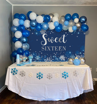 Mocsicka Winter Snowflake Sweet Sixteen Birthday Backdrop-Mocsicka Party