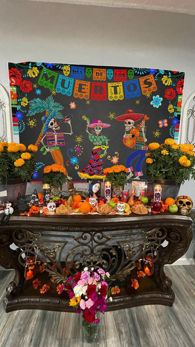 Mocsicka Day of the Dead Back Drop Skull Flowers Dance Party Photo Background-Mocsicka Party