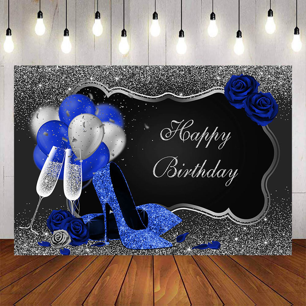 Mocsicka Blue High Heels and Balloons Happy Birthday Party Banners