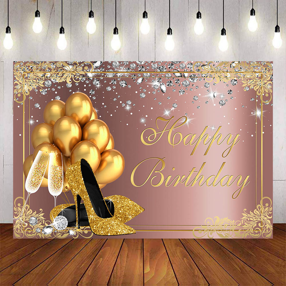 Mocsicka Golden High Heels and Balloons Happy Birthday Party Banners-Mocsicka Party