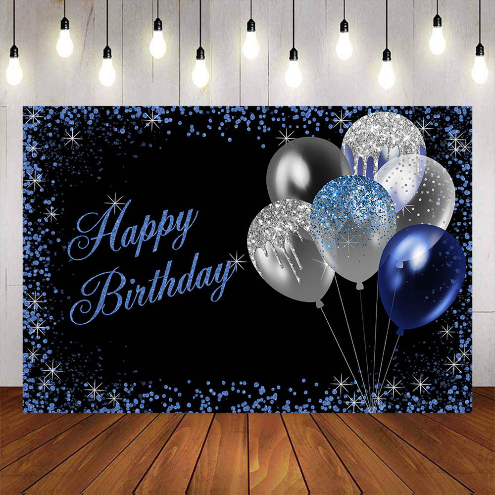 Mocsicka Blue Dots and Balloons Happy Birthday Background-Mocsicka Party