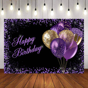 Mocsicka Purple Dots and Balloons Happy Birthday Background