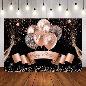 Mocsicka Pink Balloons and Champagne Happy Birthday Background