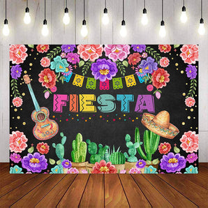 Mocsicka Fiesta Theme Guitar and Cactus Birthday Background-Mocsicka Party