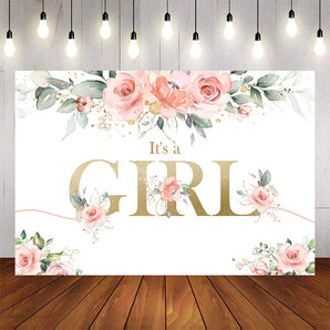 Mocsicka It's a Girl Pink Flowers Baby Shower Background-Mocsicka Party