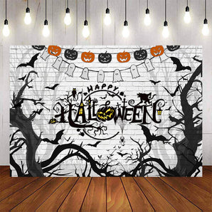 Mocsicka Tree Shadow on White Wall Happy Halloween Backdrop-Mocsicka Party