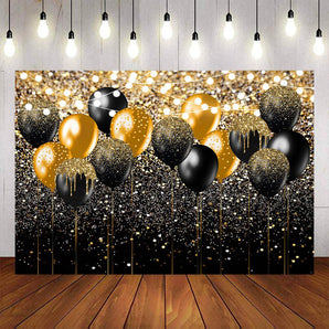 Mocsicka Balloons and Gold Sliver Dots Happy Birthday Backdrop-Mocsicka Party