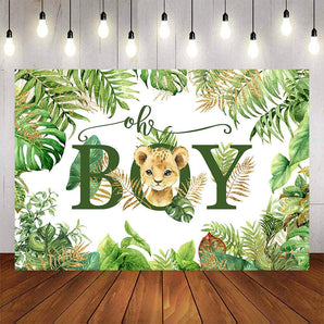 Mocsicka Little Leopard and Plam Leaves Oh Boy Baby Shower Backdrop-Mocsicka Party