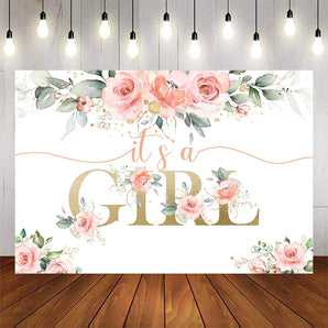 Mocsicka Spring Floral It's a Girl Baby Shower Backdrop-Mocsicka Party