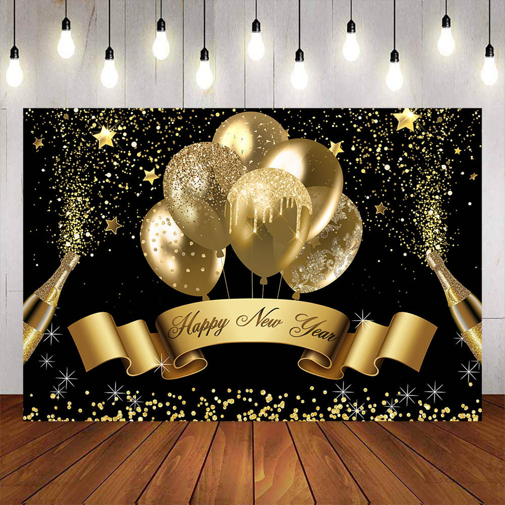 Mocsicka Happy New Year Champagne and Balloon Backdrop-Mocsicka Party