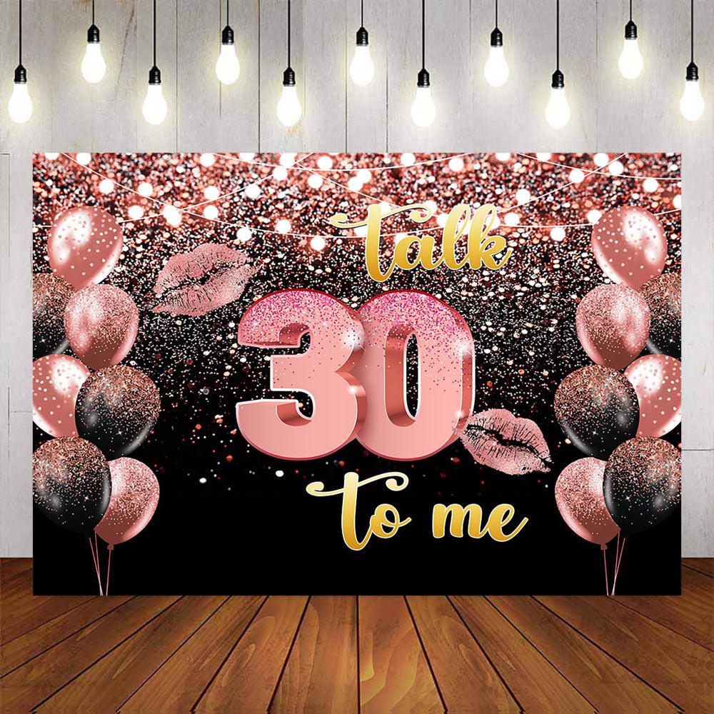Mocsicka Black and Pink Balloons Red Lips Happy 30th Birthday Backdrop-Mocsicka Party