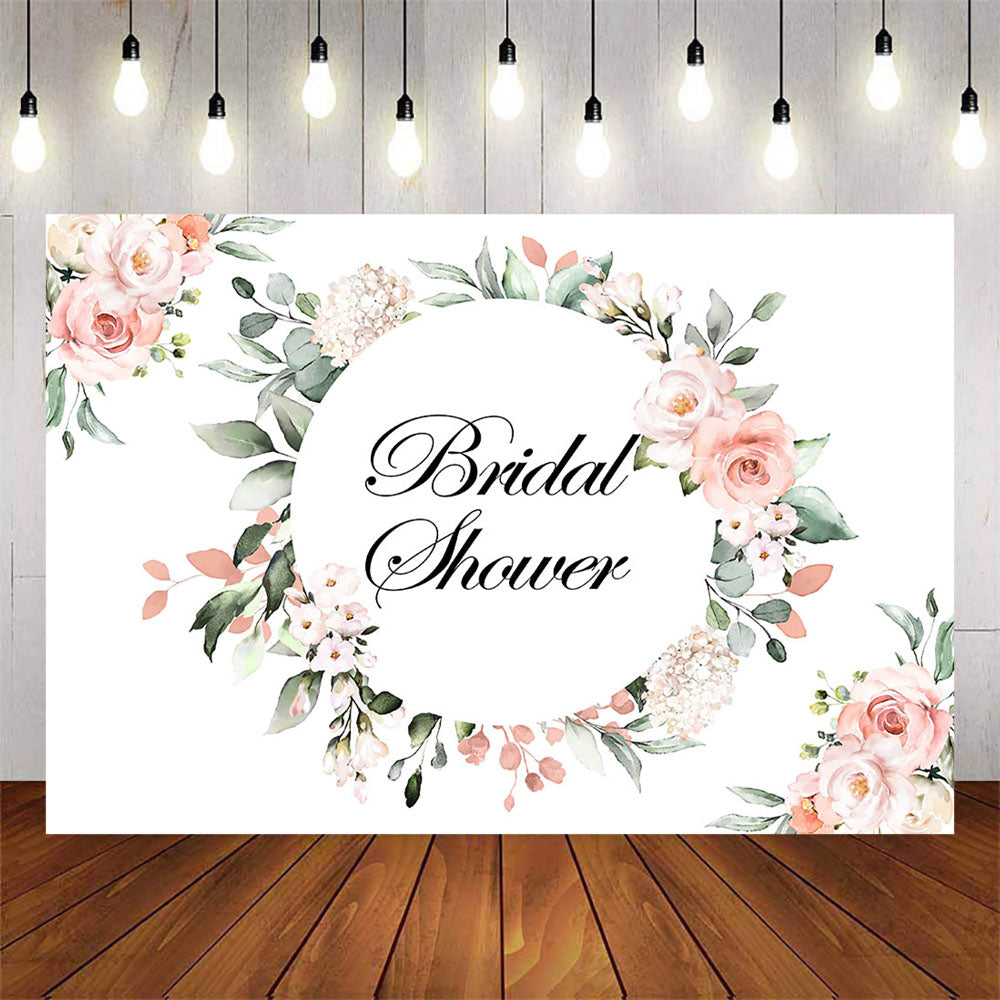 Mocsicka Pink Flowers and Green Leaves Bridal Shower Backdrop-Mocsicka Party