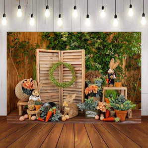 Mocsicka Happy Easter Eggs and Rabits Carrot Photo Backdrop-Mocsicka Party