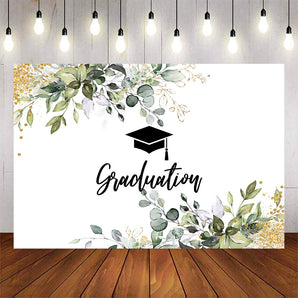 Mocsicka Green Leaves Golden Dots Graduation Backdrop-Mocsicka Party