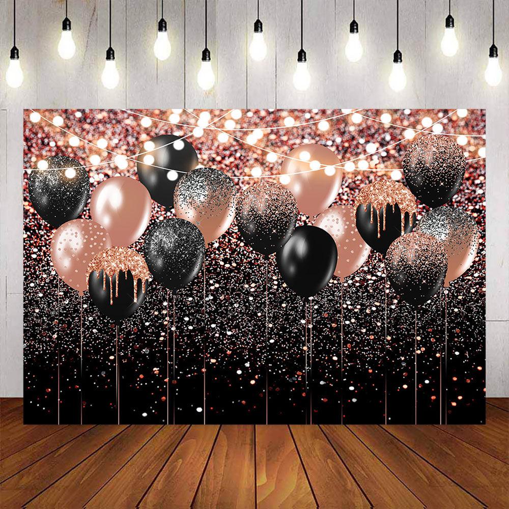 Mocsicka Pink and Black Balloons Sliver Dots Photo Backdrop-Mocsicka Party