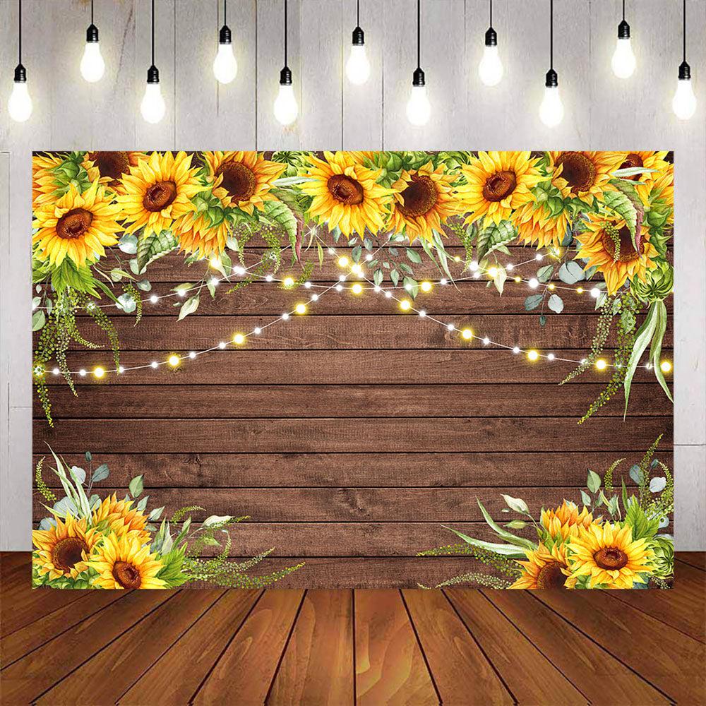 Mocsicka Sunflowers and Wooden Board Happy Birthday Backdrop for Bridal Shower-Mocsicka Party