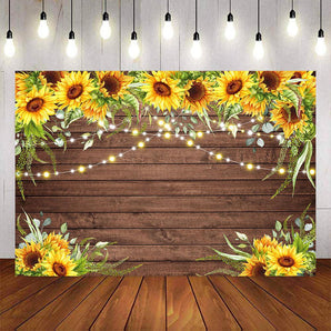 Mocsicka Sunflowers and Wooden Board Happy Birthday Backdrop for Bridal Shower-Mocsicka Party