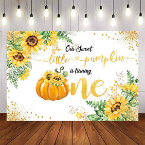 Mocsicka Little Pumpkin and Sunflowers Happy 1st Birthday Backdrop-Mocsicka Party