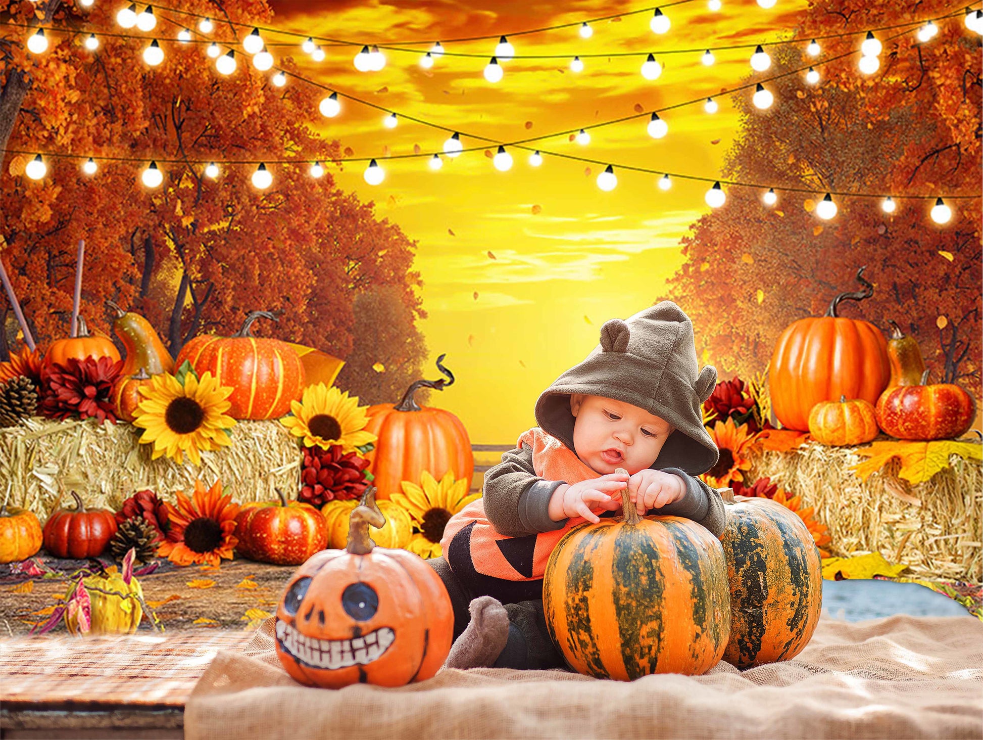 Mocsicka Pumpkin and Maple Leaf Autumn Backdrop-Mocsicka Party